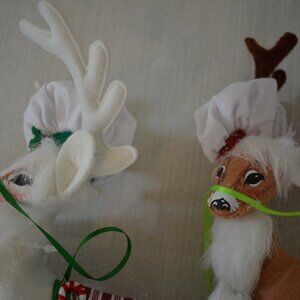 Annalee Candy Cane Reindeer set Large 14" Christmas holiday Brown White 2pc